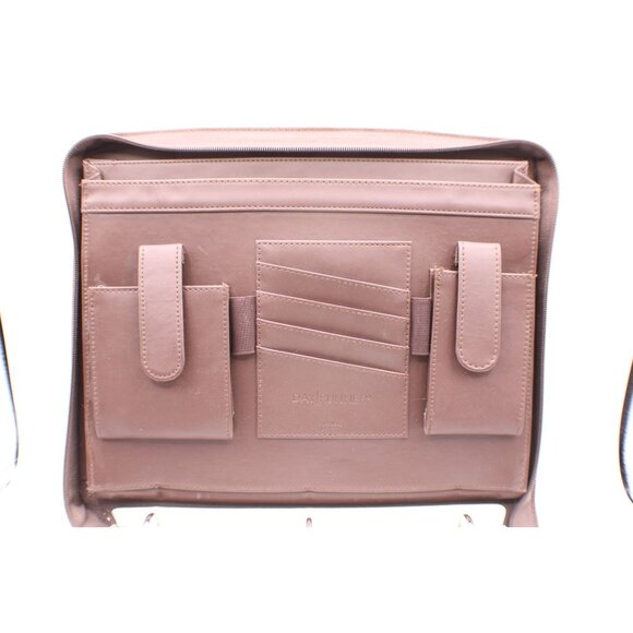 Day Runner Briefcase Planner Organizer Leather Canvas Zipper Handle Brown Green - Picture 6 of 14